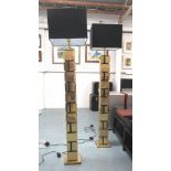 STANDARD LAMPS, a pair, of brass block form, approx 174cm H including shade retails at £1100 each.