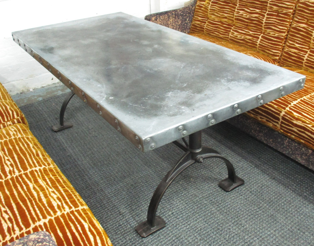 DINING TABLE, Industrial design by Andrew Nebbett cost £3750 new, zinc topped,
