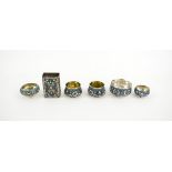 RUSSIAN SILVER AND ENAMEL SALTS, a pair and three various others,