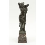 BRONZE FIGURE, Art Deco, of a female nude standing on marble plinth, 33cm H x 8cm W.