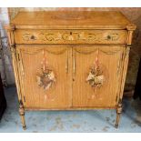 SIDE CABINET, Georgian Revival satinwood and painted, with drawer,