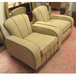 CLUB ARMCHAIRS, a pair, mid 20th century English Art Deco, upholstered in a natural linen,