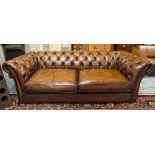 CHESTERFIELD SOFA, vintage hand finished, leaf brown leather, deep buttoned upholstered,