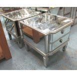 MIRRORED SIDE CHESTS, a pair, with two drawers below on square supports, 55cm x 55cm x 55cm H.