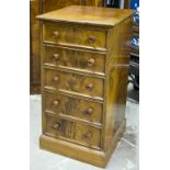 NARROW CHEST, Victorian flame mahogany by Goodalls Manchester, with five drawers, bears label,