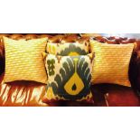 SILK IKAT CUSHIONS, four examples, two matching pairs.