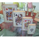 WOODEN 'STORAGE BOOKS', a set of four, playing cards designs, antique style bindings,
