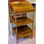 WHATNOT/READING STAND, William IV rosewood with adjustable top above two further tiers and a drawer,