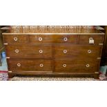 BANK OF DRAWERS, Campaign style, yewwood and brass bound, with nine drawers,