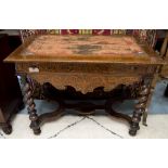 WRITING TABLE, William and Mary walnut, fruitwood and ebonised with a frieze drawer,