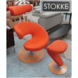 PEEL CHAIR & STOOL, by Stokke, in an orange fabric finish, with laminate base structure,