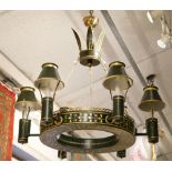 TOLEWARE CHANDELIER, with six peripheral lights, 72cm diam max.