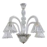 MURANO CHANDELIER, 1940's Italian Barovier and Toso 'Bullicante' rope glass five lights,