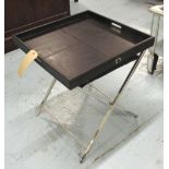 TRAY TABLE, in black leather on chromed metal 'X' framed base, 51cm x 51cm x 47cm H.