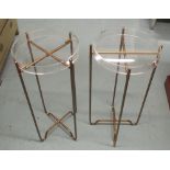 OCCASIONAL TABLES, a pair, with lucite tray tops on tubular metal supports, 35cm diam x 81cm H.