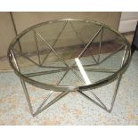 OCCASIONAL TABLE, circular Italian style with glass top on chromed metal base, 80cm diam x 43cm H.