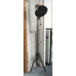 STANDARD LAMP, industrial style in black metal on a triform support, 185cm H.