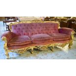 SOFA, 19th century Italian giltwood in Rococo taste with velvet upholstery,