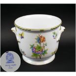 HEREND CACHE POT, Queen Victoria pattern with blooms and butterflies in colours, 24.5cm diam.