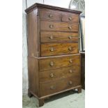 CHEST ON CHEST, George III mahogany in two parts containing two short and six long drawers,