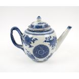 CHINESE BLUE AND WHITE TEAPOT, 19th century of globular form,