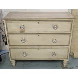 HALL CHEST, Regency faux bamboo grey painted of adapted shallow proportions with three long drawers,