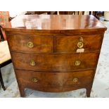 BOWFRONT CHEST, Regency flame, mahogany with two short and two long drawers,