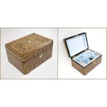 VICTORIAN WALNUT AND INLAID WORKBOX, with fitted interior, 27.5cm W x 20cm D x 14cm H.