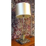 SIDE LAMP, Art Deco style with marble base, gilt frame and gold shade, 73cm H.