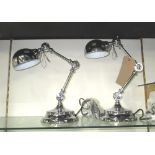 DESK LAMPS, a pair, cantilever type in chromed metal, 41cm H.