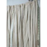 CURTAINS, two pairs, lined and interlined with striped green trim,