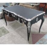 DESK, Louis XV style, black finish with chromed metal mounts, 142cm x 80cm x 81cm H.