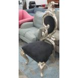 HALL CHAIR, Rococo style in black fabric on an ornate silver painted base, 60cm W.