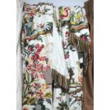 CURTAINS, a pair, Chinoiserie design lined and interlined each curtain,