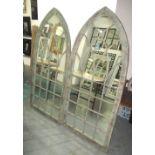 MIRRORS, a pair, Gothic style, with planters, 177cm x 66cm.