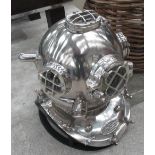 DIVER HELMET, reproduction, plated on stand, 44cm H.