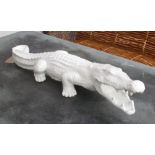 CROCODILE ORNAMENT, in ceramic white glaze, 104cm L.