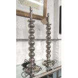 TABLE LAMPS, a pair, Art Deco style ball column in chromed finish, 68cm H.