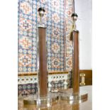 TABLE LAMPS, a pair, Art Deco style tan leather and chrome, 68.5cm H.