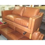 SOFA, brown leather, 83cm D x 78cm H x 158cm W.