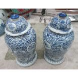 TEMPLE JARS, a pair, Chinese style blue and white, 50cm H.