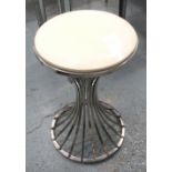 OCCASIONAL TABLE, circular with faux marble top on a chromed metal base, 41cm diam x 62cm H.