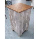 PEDESTAL, in a faux driftwood effect finish, with solid oak top, 45cm W x 45cm D x 82cm H.