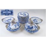 WEDGWOOD PART DINNER SERVICE, 19th century blue/white 'Rose and Jessamine' pattern,