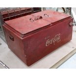 COCA COLA TWIN COOLER, in distressed red painted finish, 72cm x 35cm x 48cm H.