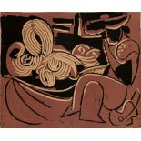 PABLO PICASSO, 'Femme couchée et Homme à la Guitare', linocut in colours, 1962, 31.9cm x 38.