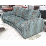 DAVID SEYFRIED SOFA, three seater, in striped fabric on square supports, 243cm L.