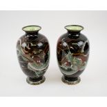 CLOISONNÉ VASES, a pair, of baluster form each decorated a rampaging dragon, 24cm H.