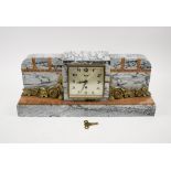 ART DECO MARBLE CLOCK, early 20th century French grey and rouge marble, foliate gilt metal mounts,
