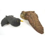 'BLACKBIRD' AND 'SONG THRUSH', two fired terracotta specimen studies by Tony Ladd.